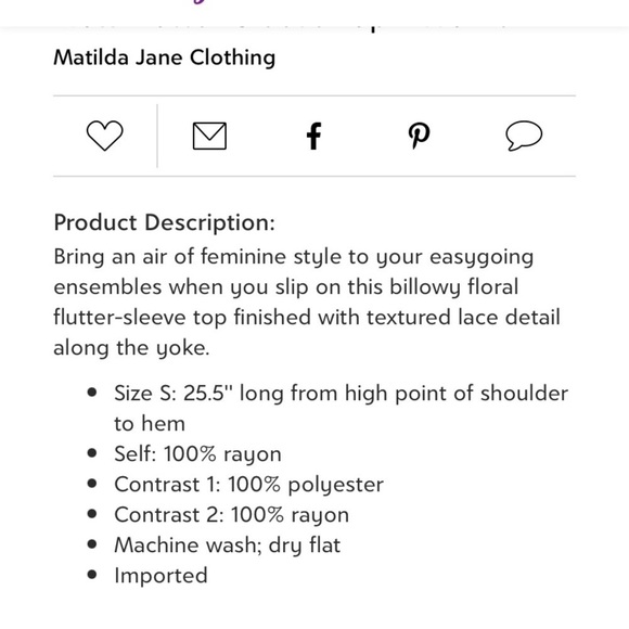 Matilda Jane Flutter Sleeve Floral Blouse NWT - Picture 14 of 14
